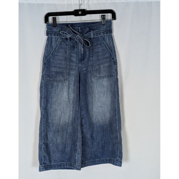 Gap Jeans 24 Women's Blue Medium Wash High Rise Belted Wide Leg Denim Culottes - Picture 1 of 9